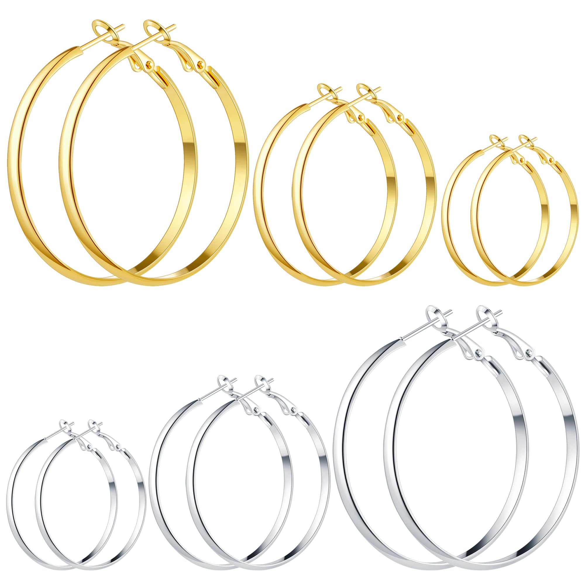Stainless Steel Gold/Silver Plated Hoop Earrings for Women, Hypoallergenic 14k Gold Hoops Huggie Earrings Lightweight Cartilage Small CZ Ball Flatback Studs Earring Pack for Multiple Piercing